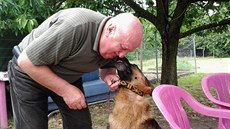 Fenka Saba při shledání se svým majitelem z Kožuchówa. Fenka Saba při shledání se svým majitelem z Kožuchówa.