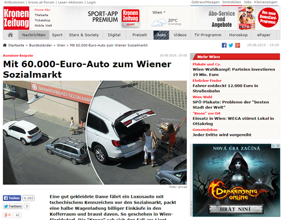 Rakouský bulvár Kronen Zeitung si viml zákaznice obchodu pro sociáln slabé,...