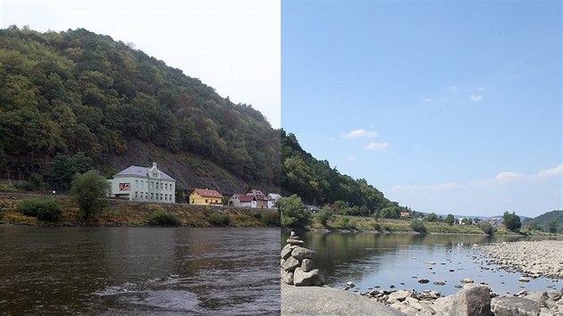 Hladový kámen v Tchlovicích 18. srpna 2015 (vlevo) a 7. srpna 2015