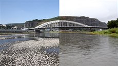 Střekovské nábřeží v Ústí nad Labem 7. srpna 2015 (vlevo) a 18. srpna 2015 Střekovské nábřeží v Ústí nad Labem 7. srpna 2015 (vlevo) a 18. srpna 2015