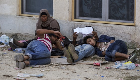 Uprchlíci ze Sýrie odpoívají na ulici v srbském Preevu (25. srpna 2015)