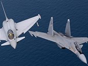 Dva stroje, dva svty. Vlevo Typhoon britskho Krlovskho letectva, vpravo...