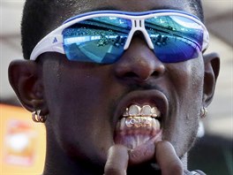 United States' Omar Craddock shows off his teeth during the mens triple jump...