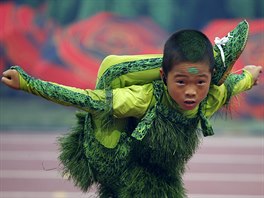 Momentka ze slavnostního zahájení mistrovství svta atlet v Pekingu.