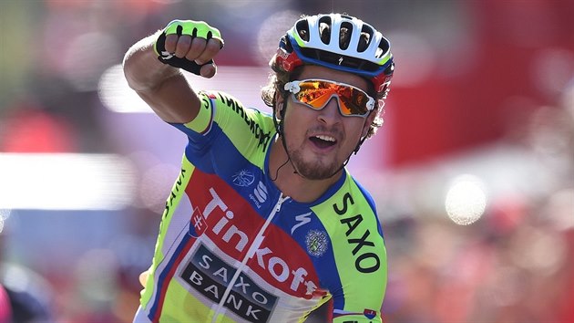 Slovensk cyklista Peter Sagan se raduje z vtzstv ve tet etap Vuelty.