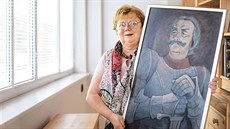 Slávka Kopecká s obrazem Jiřího Sováka Slávka Kopecká s obrazem Jiřího Sováka