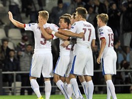 et fotbalist se raduj z vtzstv v Lotysku a postupu na EURO 2016 do...