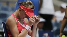 Česká tenistka Tereza Smitková smutní při zápase 2. kola US Open. Česká tenistka Tereza Smitková smutní při zápase 2. kola US Open.