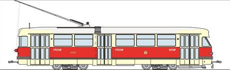 Tramvaj T II slo 6002 se stala prvn tramvaj ady T schopnou jzdy na...