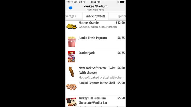 Vbr snacku.
Objednvka oberstven na stadionech  aktuln funguje napklad na stadionu Yankees v New Yorku. Zkaznk si naskenuje QR kd svoj sedaky a pes aplikaci si objedn oberstven v prostoru stadionu. Obsluha pak dky QR kdu identifikuje pesn msto, kam m bt objednvka doruena. Divk tak nepijde ani o minutu zpasu svho oblbenho tmu. Dal variantou je objednvka s pevzetm v pedem urench prostorch, kdy zkaznk provd vbr, platbu a ekn na ppravu pokrmu stle na sedace, pak si odsko pipravenou objednvku vyzvednout na vdejn msto.