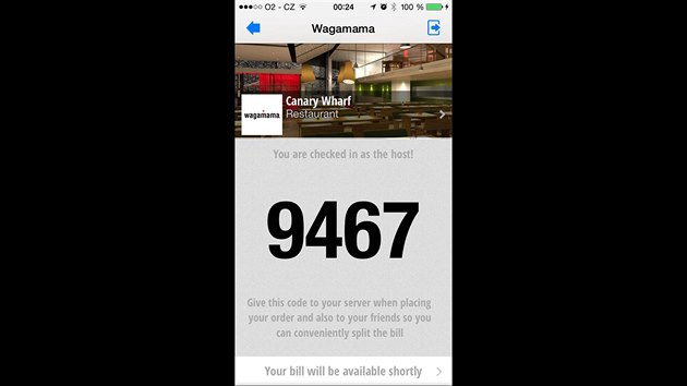 Kad zkaznk dostane svj kd.
Britsk restauran etzec Wagamama zavedl monost platby pomoc sluby MasterPass propojen s aplikac Qkr! bez nutnosti ekat na nka. Dky aplikaci je navc mon rozpotat tratu mezi jednotliv platc i pidvat do objednvky dal poloky nebo volit karty, kter budou vyuity k placen. 