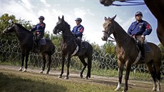 U maarských hranic patrolují policisté na koních (16. záí 2015)