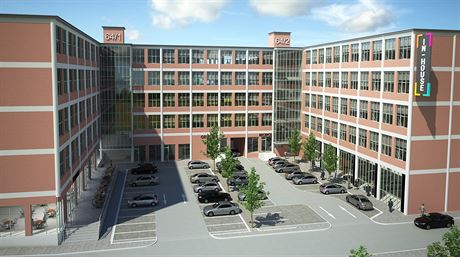 Vizualizace budoucího vzhledu budovy íslo 64 v továrním areálu v centru Zlína.