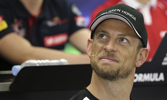 Jenson Button na tiskové konferenci v japonské Suzuce