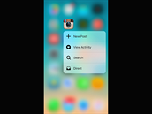 3D Touch: kontextov nabdka aplikace Instagram.