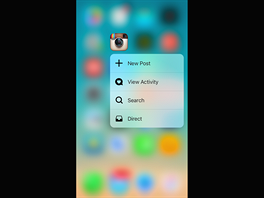 3D Touch: kontextov nabdka aplikace Instagram.