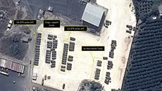 Ruská vojenská technika na základn u syrského pístavu Latakíja (15. záí 2015)
