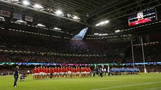 Momentka z utkání Wales vs. Uruguay na mistrovství svta v ragby.