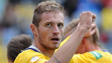 David Jablonský slaví vítězný gól Teplic proti Ostravě. David Jablonský slaví vítězný gól Teplic proti Ostravě.