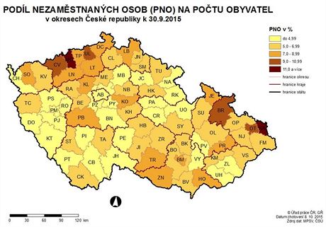 Nezamstnanost podle okres - z 2015.