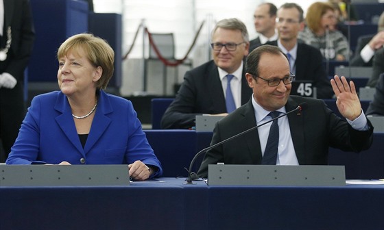 Nmecká kancléka Angela Merkelová a francouzský prezident Francois Hollande...