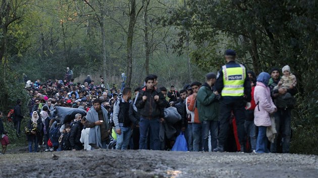 Migranti pochodují k maarské hranici poté, co je vlak dovezl do chorvatského...