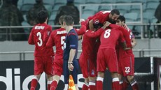 Reprezentanti Ázerbájdánu slaví pekvapivý gól v kvalifikaním zápase proti...