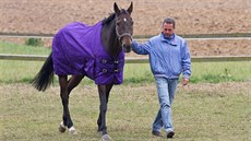 Vítzný k Velké Pardubické 2015 Nikas s trenérem Stanislavem Popelkou ze...