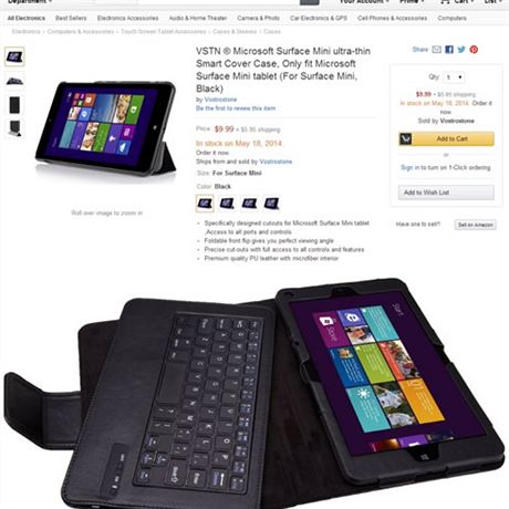 Kryt na údajný Surface Mini, který se objevil v nabídce Amazonu v roce 2014.