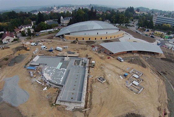 Letecký pohled na nový stadion.