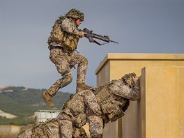 Písluníci batalionu Baltic nacviují útok v zastavné oblasti ve výcvikovém...