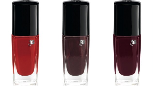 Laky na nehty Vernis In Love v odstnu 193 Rouge Bistrot, 383 Gris Sur Les Toits a 468 Cuir De Nuit, Lancome, info o cen v obchodech