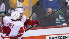 Jakub Kindl a Gustav Nyquist oslavují trefu Detroitu.