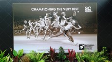 Pozvánka lákající singapurské diváky na tenisový Turnaj mistry.