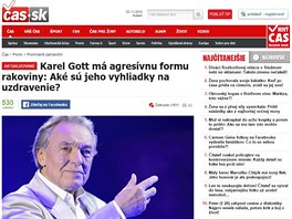 Onemocnn Karla Gotta na strnkch slovenskho webu as.sk. (2. listopadu 2015)