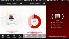 Aplikace Safety Guard v reimu poplach. Vlevo je obrazovka pipravené...