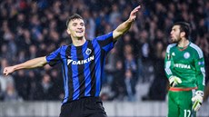 Thomas Meunier z Brugg slaví gól v utkání s Legií Varava.