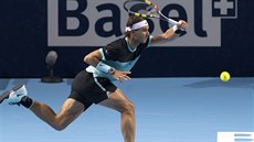 Rafael Nadal ve finálovém souboji s Rogerem Federerem.
