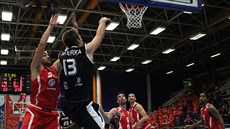 Martin Peterka z Nymburka pod košem Tajfunu Šentjur. Martin Peterka z Nymburka pod košem Tajfunu Šentjur.