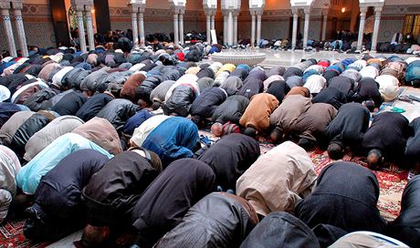 Muslimové pi modlitb v paíské Velké meit.