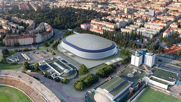 Studii novho hokejovho stadionu za Lunkami u dve vypracovala projektantsk firma A PLUS. Vizualizace je zasazen do skuten fotografie pozen dronem.