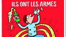 Oni mají zbran, my ampaské. Obálka nového ísla Charlie Hebdo.