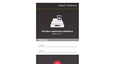 Slovenská aplikace virtuální registraní pokladna. Pihlaovací obrazovka....