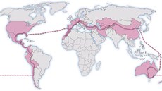 Mapa cesty Ivana Moneva, který jede ve kodovce kolem svta.