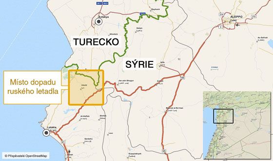 Mapa dopadu ruskho letounu Su-24