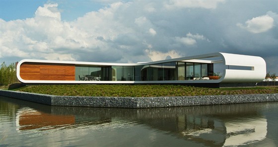 Unikátní vila na pobeí Nizozemí má oblou fasádu z corianu.