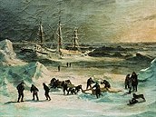 Jeden z obraz zachycujcch polrn expedici na paroplachetnici Tegetthoff v...