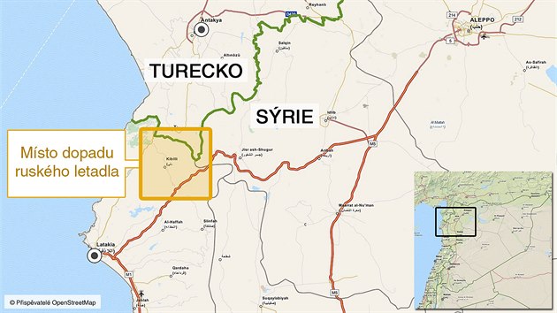 Mapa dopadu ruskho letounu Su-24