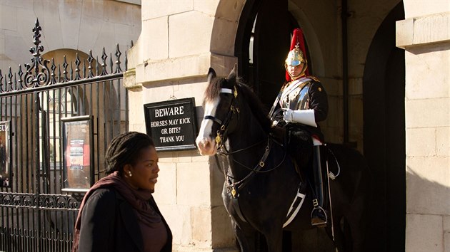 U budovy Horse Guards na vldn td Whittehall stoj kad den od 10 do 16 hodin str na konch. 