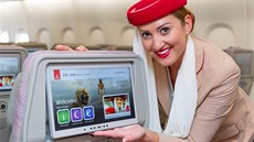 Nové obrazovky v ekonomické třídě Emirates. Nové obrazovky v ekonomické třídě Emirates.
